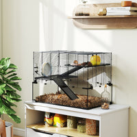 30" Hamster Cage, Gerbil Cage with Glass Basin for Small Hamsters, Black