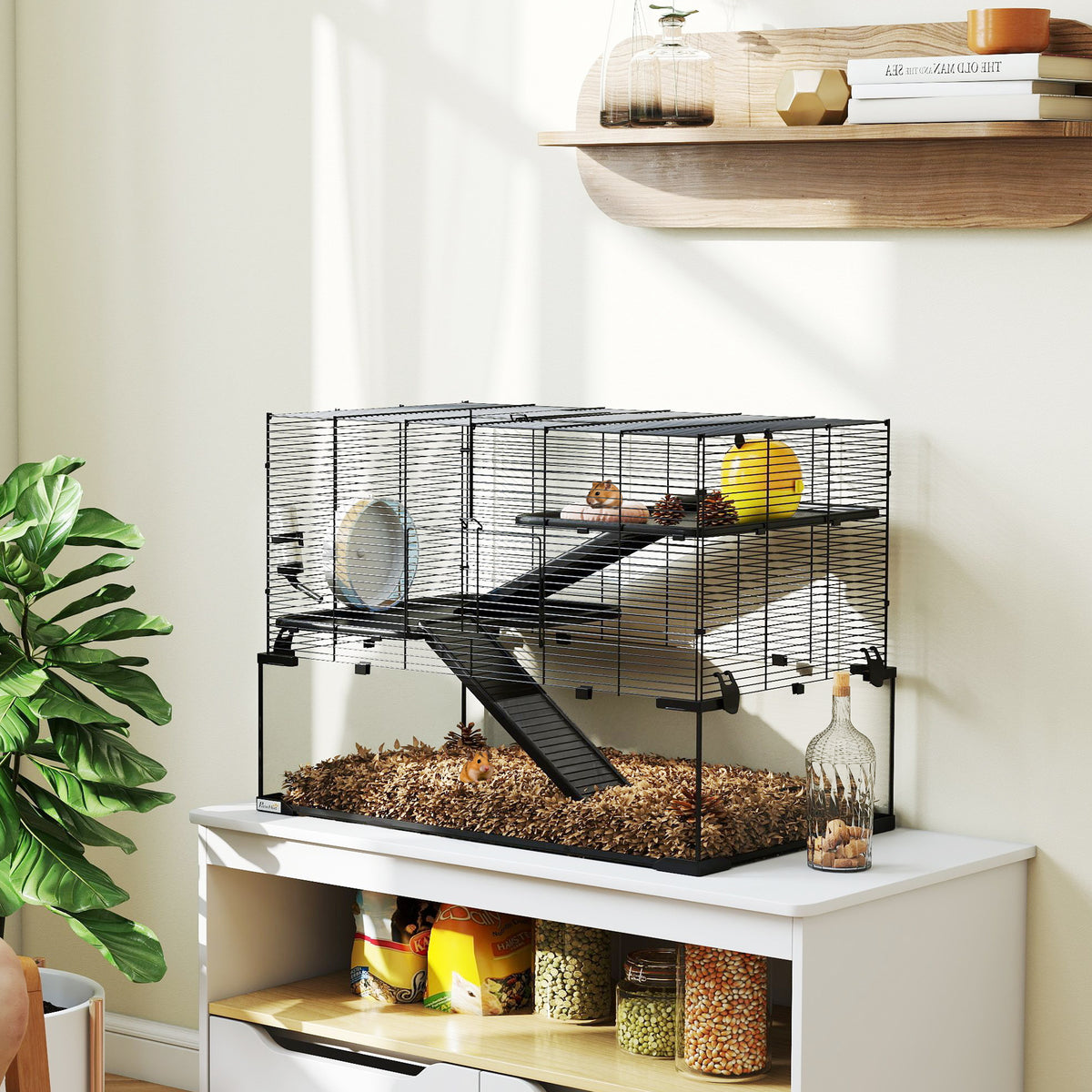 30" Hamster Cage, Gerbil Cage with Glass Basin for Small Hamsters, Black