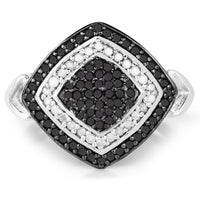 0.56 Carat Genuine White Diamond and Black Diamond .925 Sterling Silver Ring
