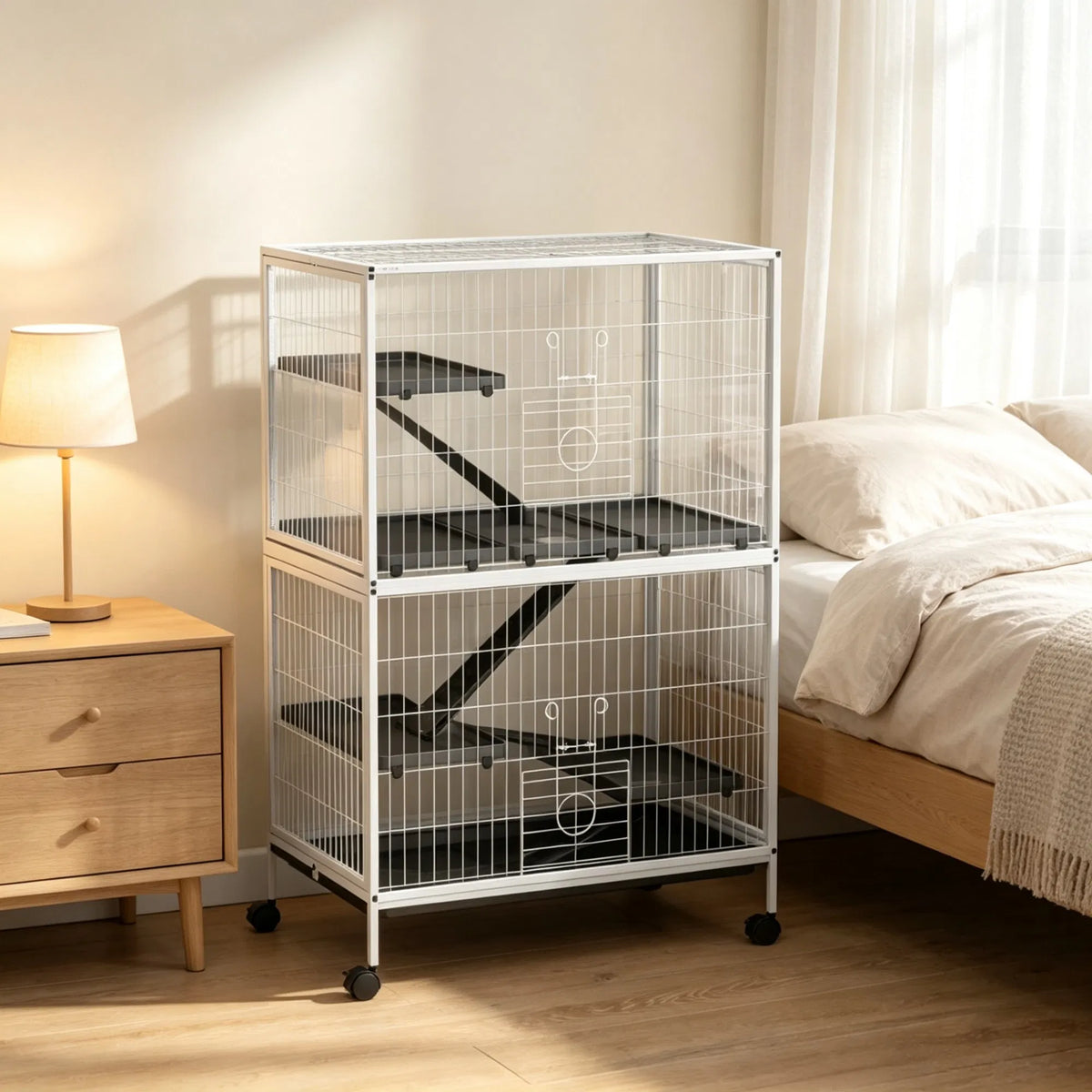 50 Inch Tall Rolling Ferret Chinchilla Cage Small Animal Pet Habitat with Hammock, 4 Doors, Removable Tray