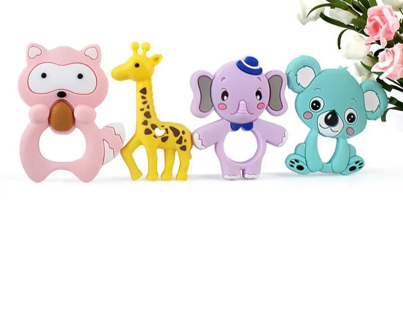 2pcs Cartoon Baby Teether Animal Silicone Teether Raccoon Elephant Koala Giraffe Baby Teething Toys Accessories Perfect Toy For Kids - BIG FRENCHIES