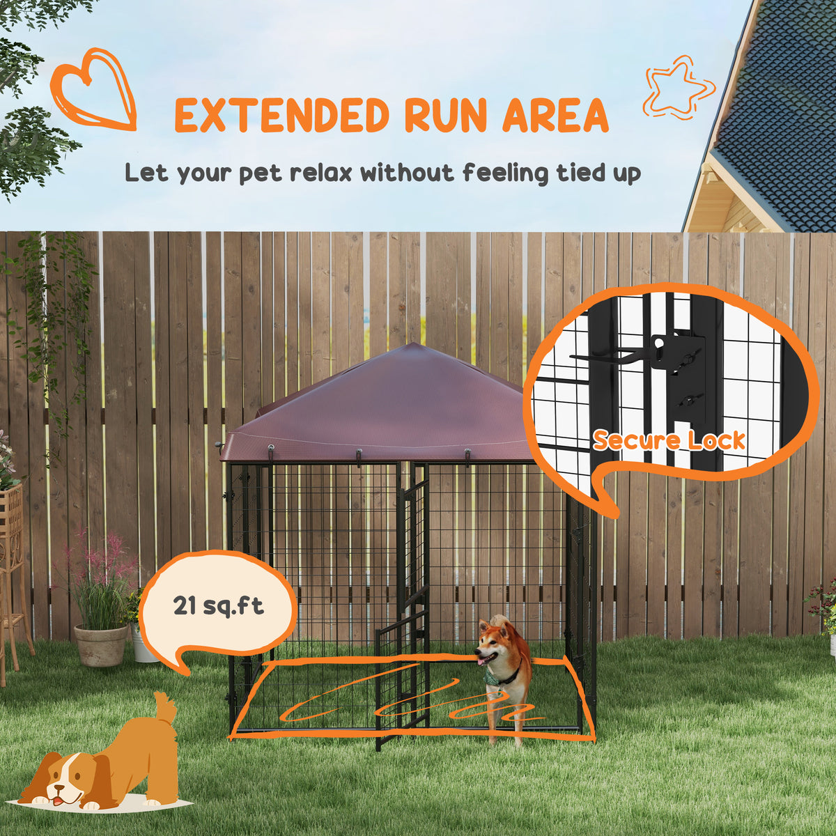 4.6 x 4.6 x 5 Dog Kennel Outdoor with Waterproof Canopy, Large Door