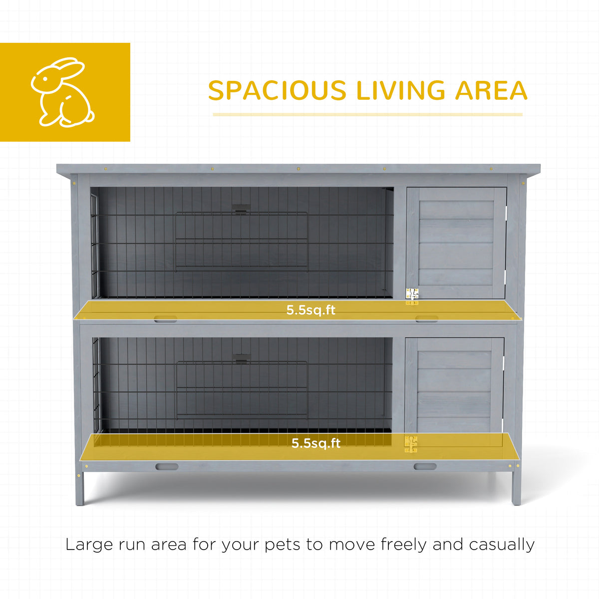 54" 2-Story Large Rabbit Hutch Bunny Cage Wooden Pet House Small Animal Habitat with Lockable Doors, No Leak Tray and wa