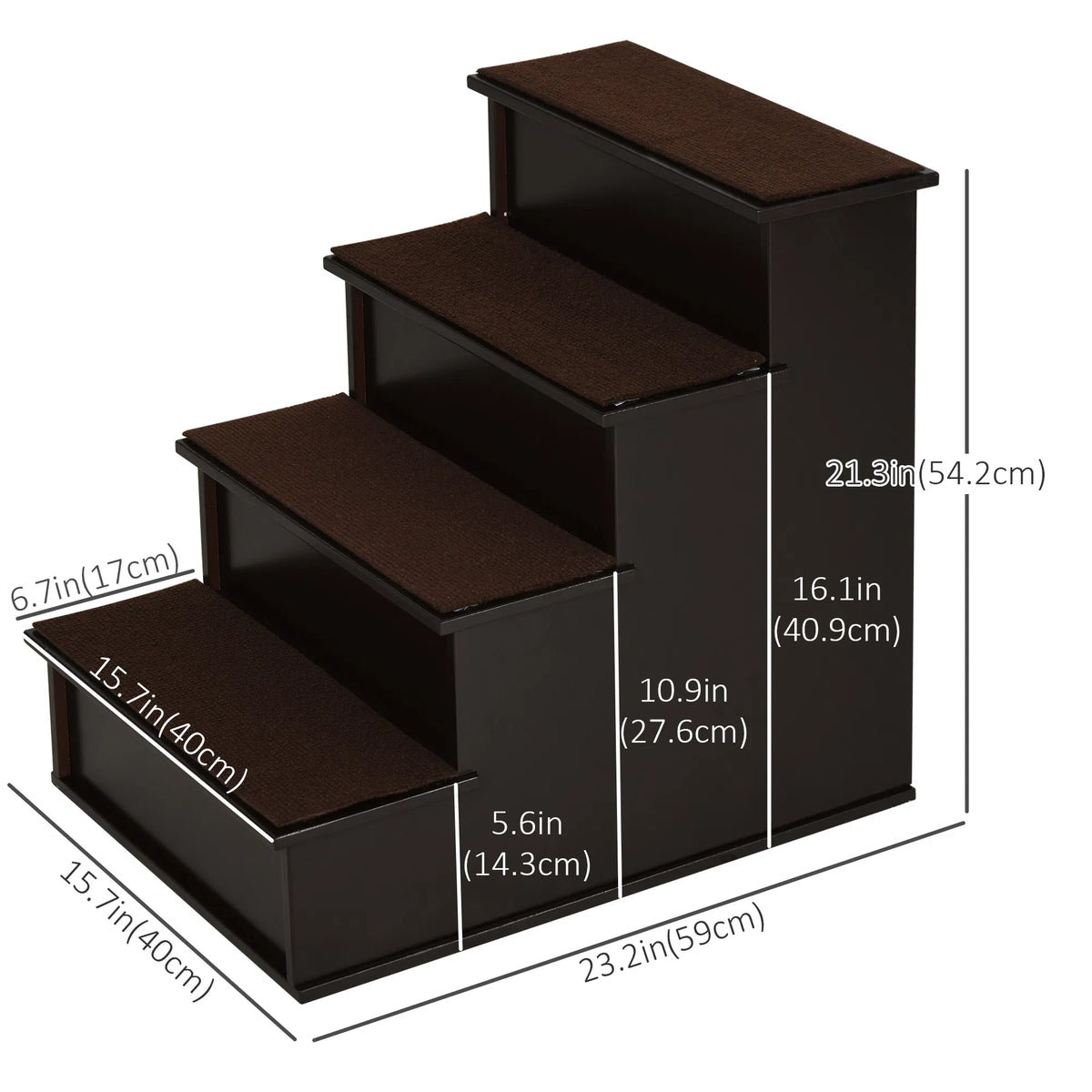 4 Levels Wooden Dog Steps Pet Stairs for High Bed, Cat Ladder for Bed Couch with Non-Slip Carpet, Dark Coffee