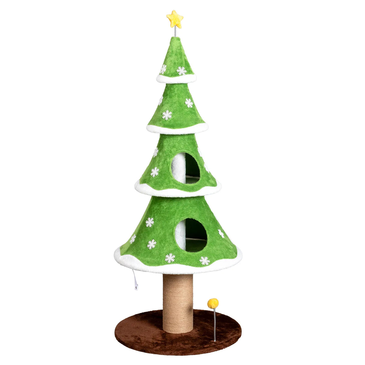 59in Large Tall Christmas Tree Cat Tower with 2 Cat Condos & Scratching Post, Soft Fleece Cat Tree with Teaser Toy & Stu