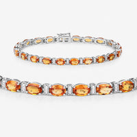 16.73 Carat Genuine Orange Sapphire and White Diamond 14K White Gold Bracelet