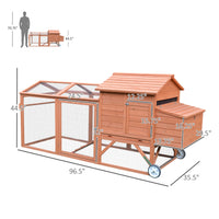 96.5" Chicken Coop Wooden Hen House Poultry Cage Pen Portable with Wheels and Nesting Box, Chicken Cage for Backyard Out
