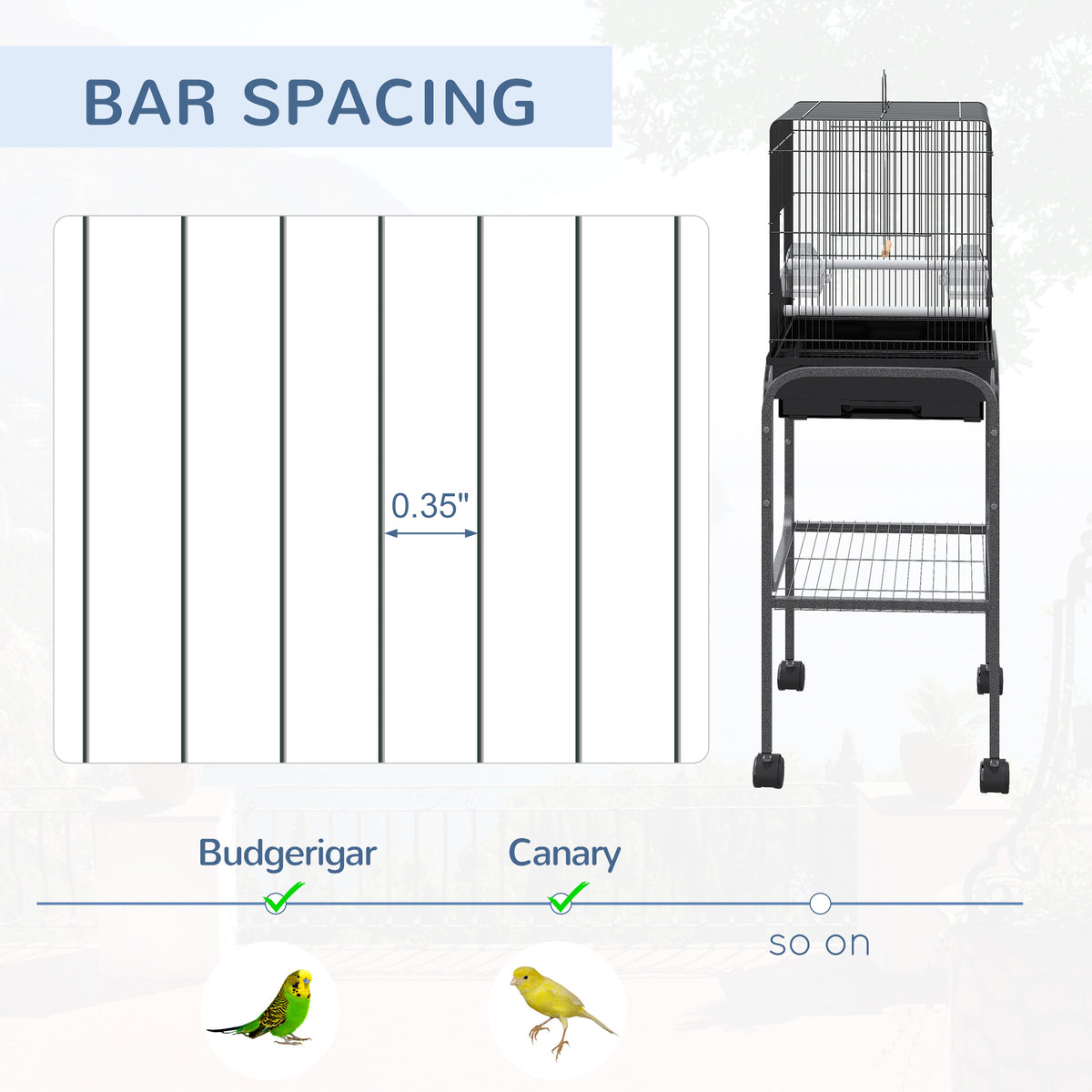 45-inch Metal Indoor Bird Cage, Parrot Cage, Bird Aviary with Detachable Rolling Stand, Storage Basket, and Accessories 