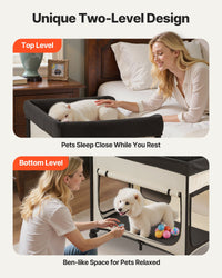 Elevated Lounge Pet Bed, Foldable Bunk Dog Bed With 600D Oxford Cloth And Dutch Velvet, Portable Raised Cot With Wheels,