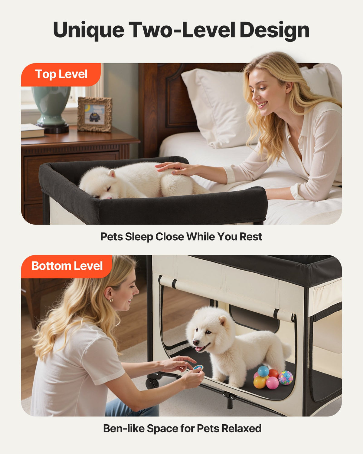 Elevated Lounge Pet Bed, Foldable Bunk Dog Bed With 600D Oxford Cloth And Dutch Velvet, Portable Raised Cot With Wheels,