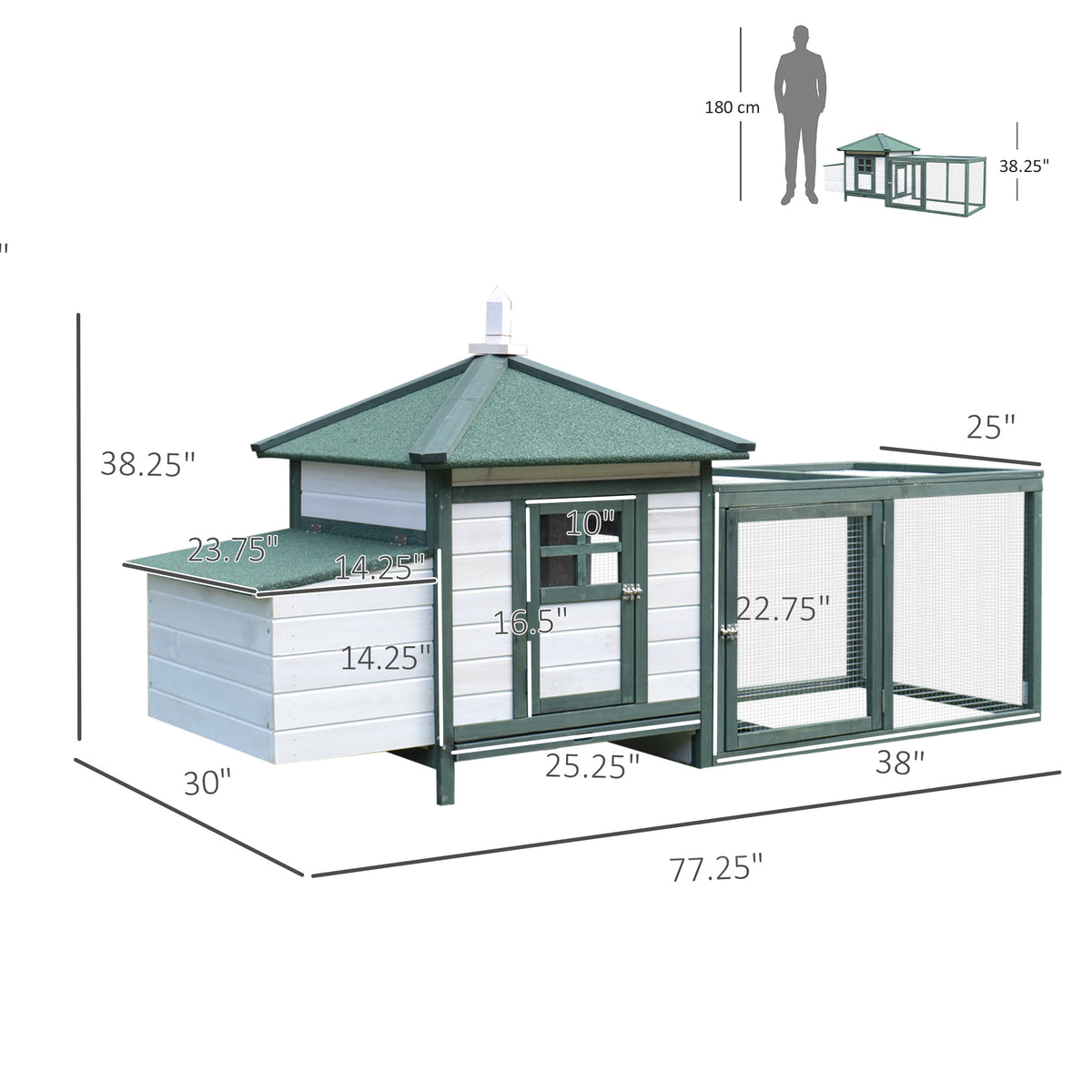 77" Wooden Chicken Coop Hen House Poultry Cage with Weatherproof Roof, Nesting Box, Enclosed Run and Removable Tray for 