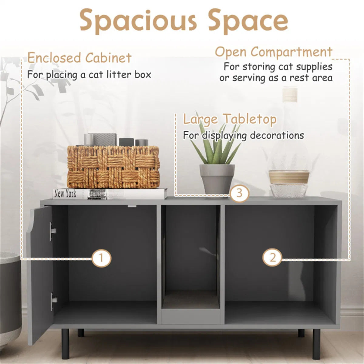 Gray Cat Litter Box Enclosure