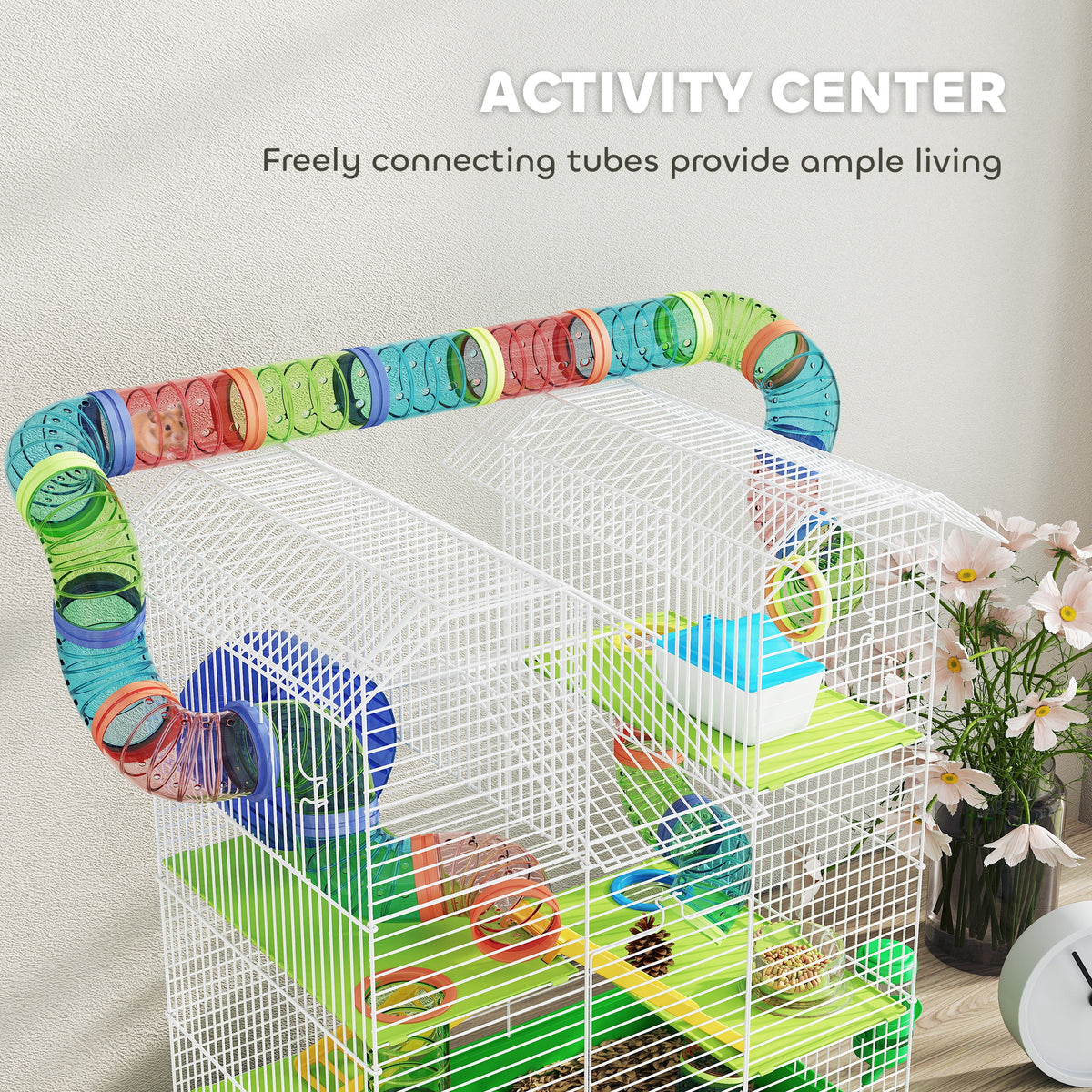 18.5" 5 Tier Hamster Cage with Tubes and Tunnels, Small Animal Cage, Rat Gerbil Cage with Water Bottle, Food Dish, Exerc
