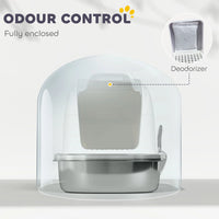 XL Stainless Steel Cat Litter Box with Lid for Big Cats, Enclosed Cat Litter Box with Flip Cover, Scoop