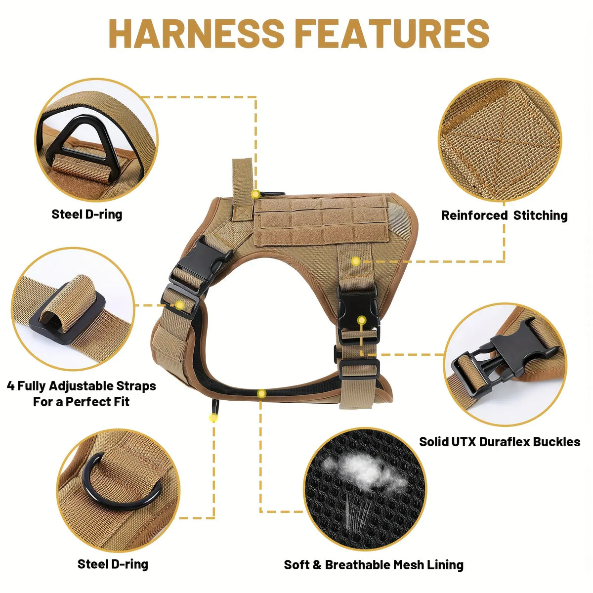 American Local Tactical Pet Boobs Service Dog Harness Vest Adjustable Reflective Dog Harness Metal Buckle Hiking Trainin