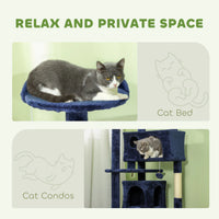 54" Cat Tree, Multi-Level Cat Tower with Scratching Posts, Cat Condos, Bed, Platforms, Ramp, Toy Ball, Dark Blue
