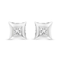 10K White Gold 1/3 Cttw Invisible Set Style Princess-Cut Diamond Stud Earrings (H-I Color, SI2-I1 Clarity)