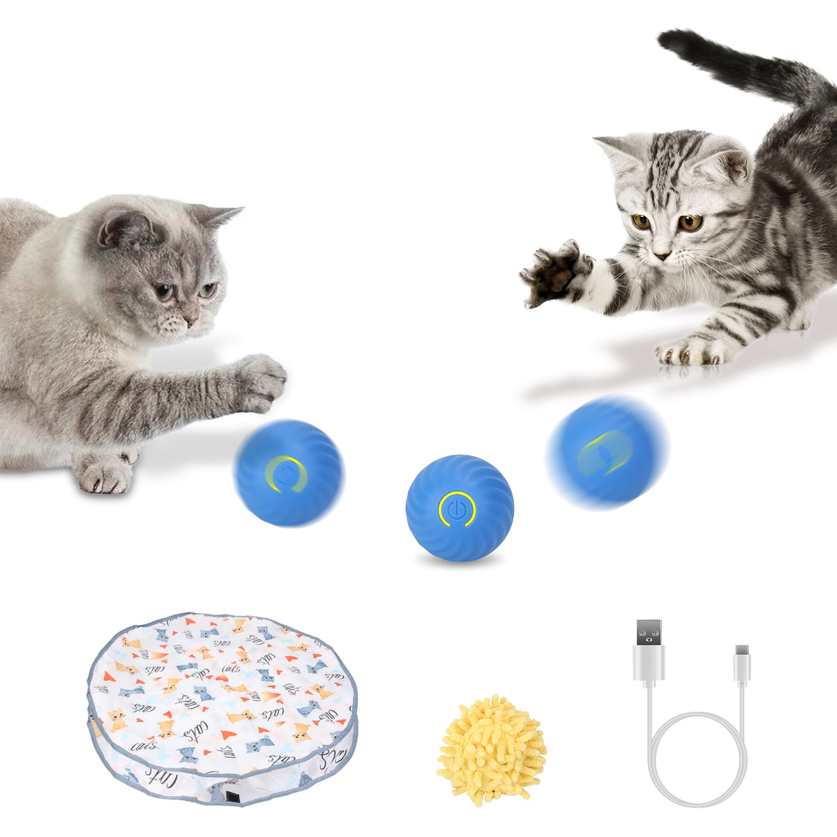 1Pc Cat Toys Ball Fast Rolling In Pouch Rechargeable Motion Activated Interactive Cat Toys For Indoor Cats Hide And Seek