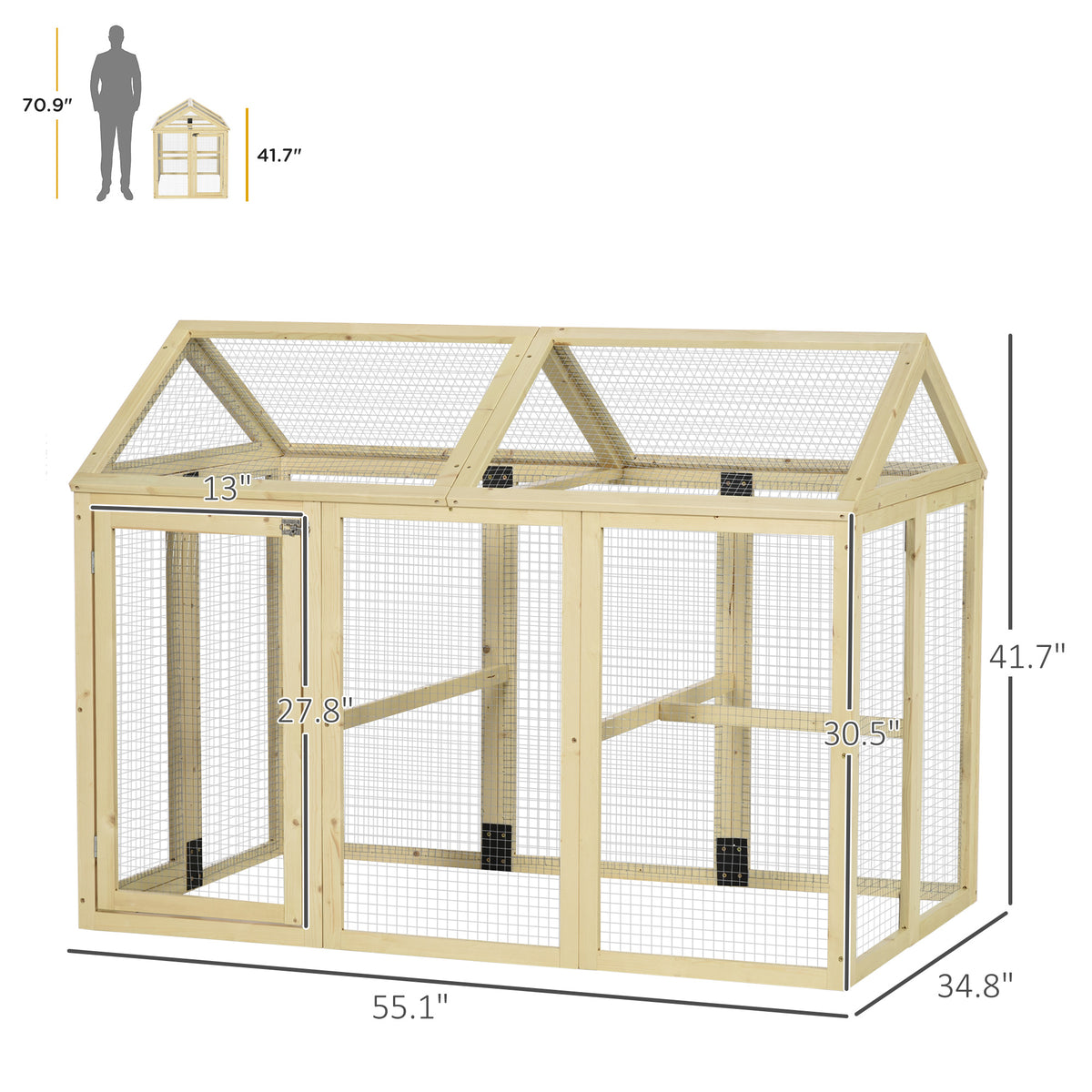 Wooden Chicken Run, Combinable Design with Perches, 4.6 x 2.8, Nature Wood