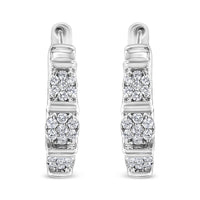 .925 Sterling Silver 1/2 Cttw Lab Grown Round Diamond Floral Cluster Hoop Earrings (F-G Color, SI1-SI2 Clarity)