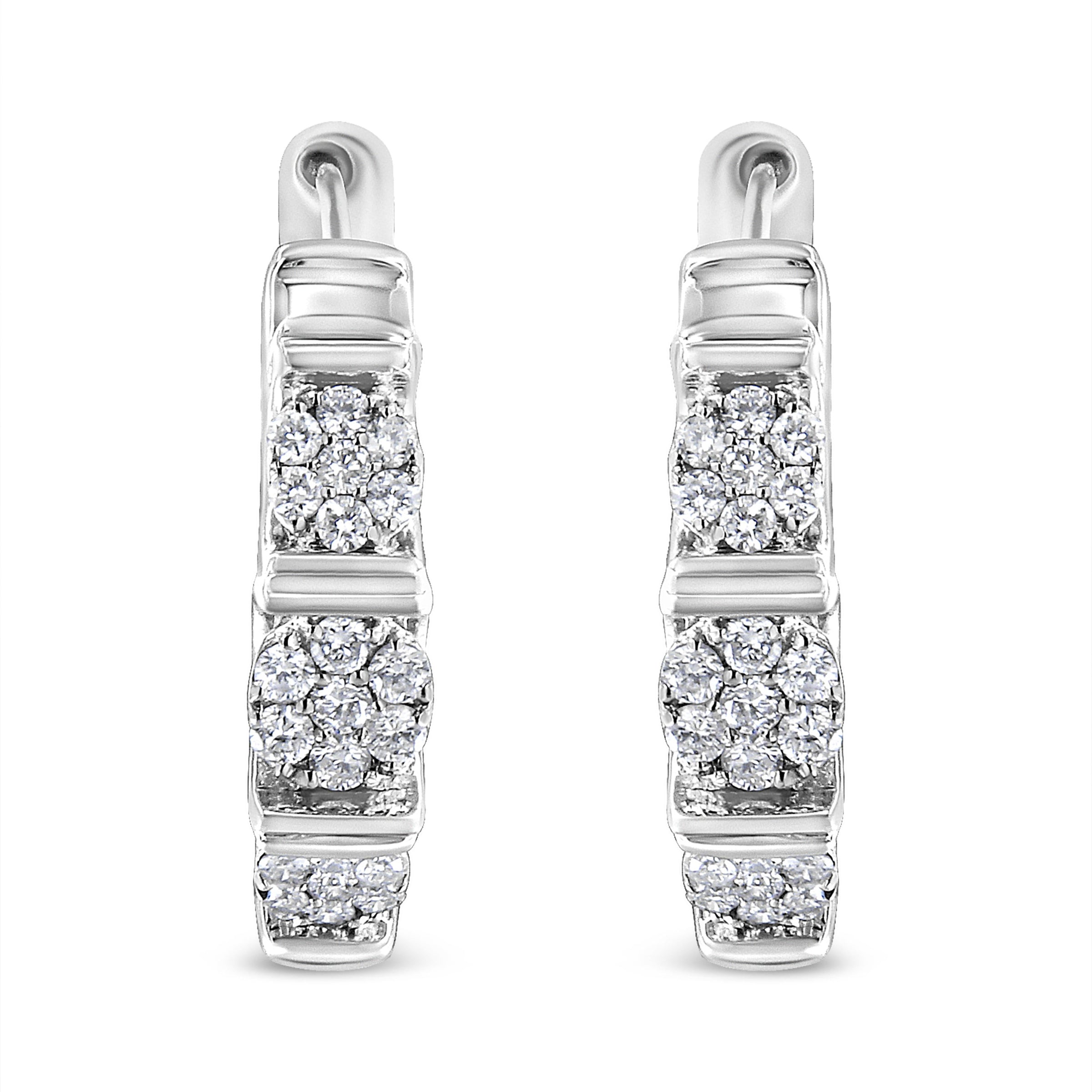 .925 Sterling Silver 1/2 Cttw Lab Grown Round Diamond Floral Cluster Hoop Earrings (F-G Color, SI1-SI2 Clarity)