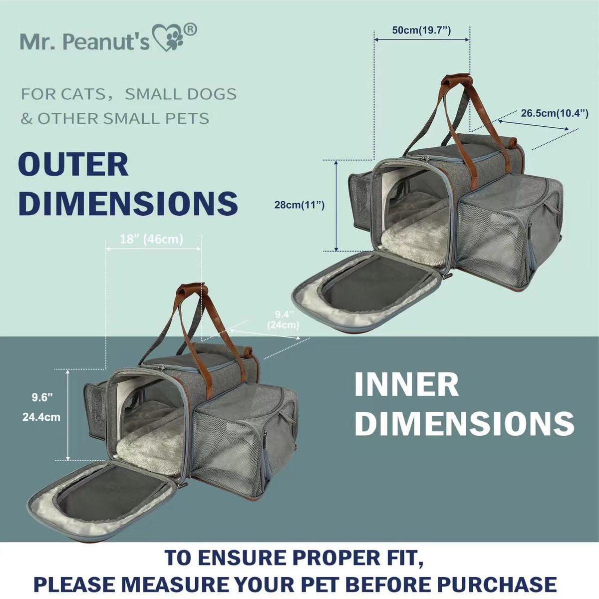 Mr. Peanut's Gold Series Big Apple XL Size Double Expandable Pet Carrier - BIG FRENCHIES