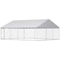 Heavy Duty Outdoor Dog Kennel With Waterproof Roof, 2 Secure Latches, Chain Link Dog Run For Backyard, 20' X 15' X 8',Mu