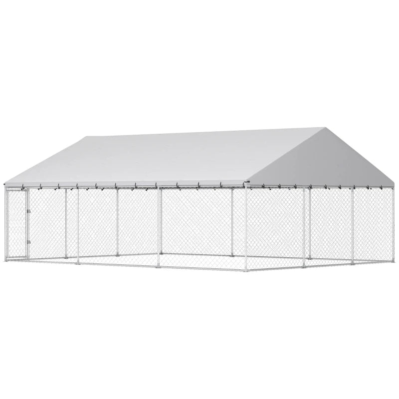 Heavy Duty Outdoor Dog Kennel With Waterproof Roof, 2 Secure Latches, Chain Link Dog Run For Backyard, 20' X 15' X 8',Mu
