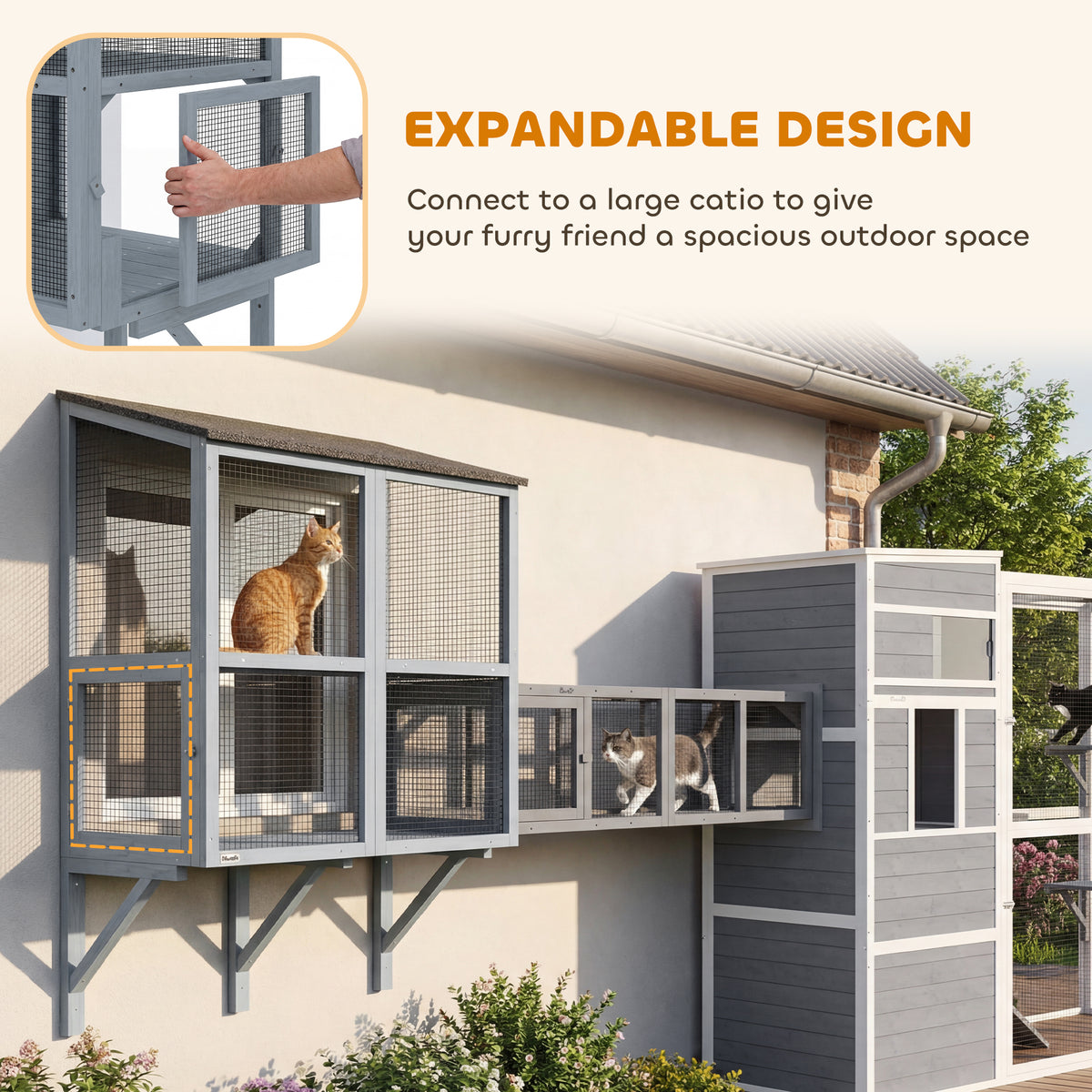 Catio Outdoor Cat Enclosure Outdoor Window Box Cat House with Waterproof Roof 39.4"L Gray