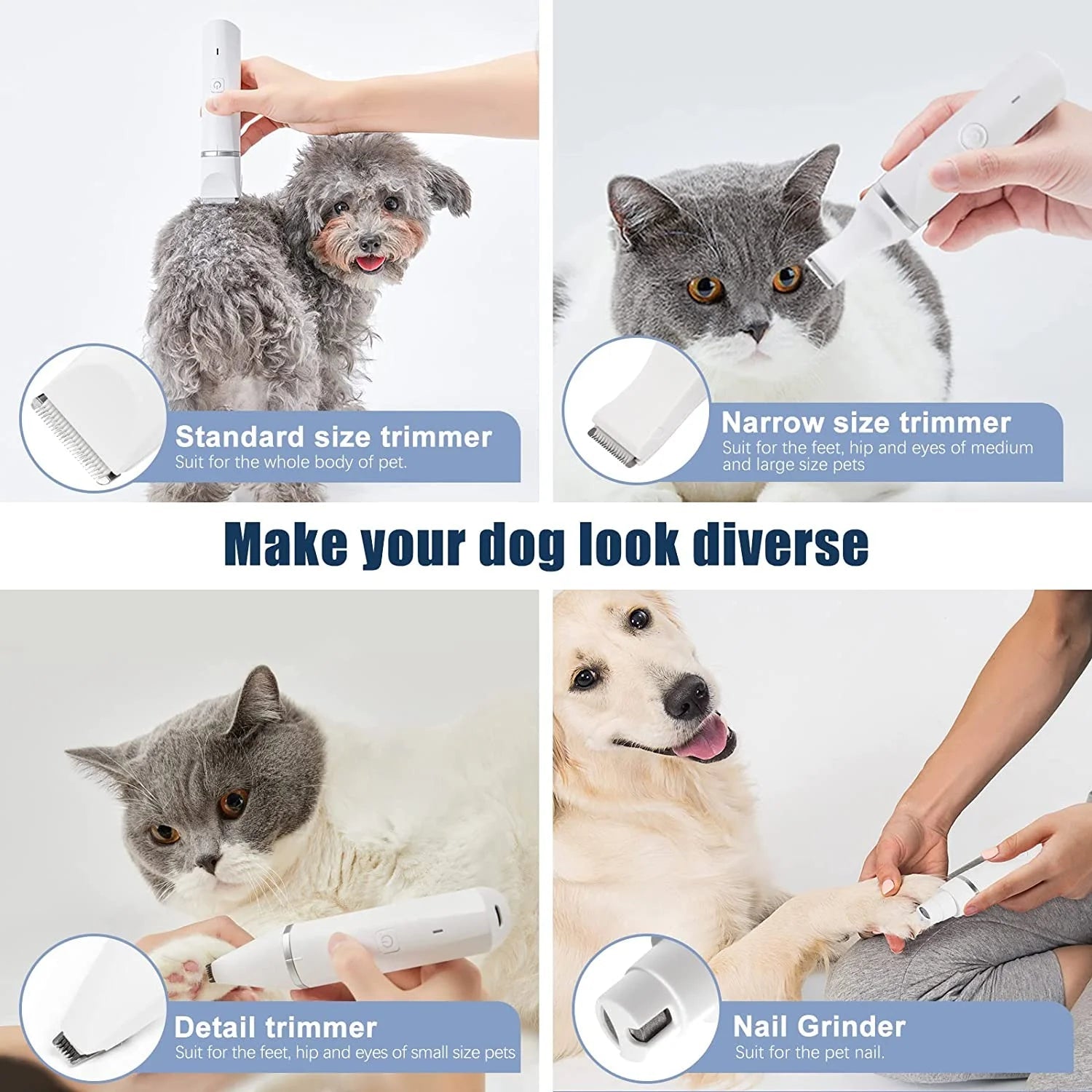 Groom Your Furry Friends Like a Pro! 🐶✂️ Rechargeable, Low Noise Dog Clippers with 4 Trimmer Heads for All Pets! - BIG FRENCHIES