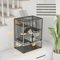 4 Tier Hamster Cage with Deep Tempered Glass Bottom, Running Wheel, Hut, Water Bottle, Food Dish, 24" x 16" x 31.5"