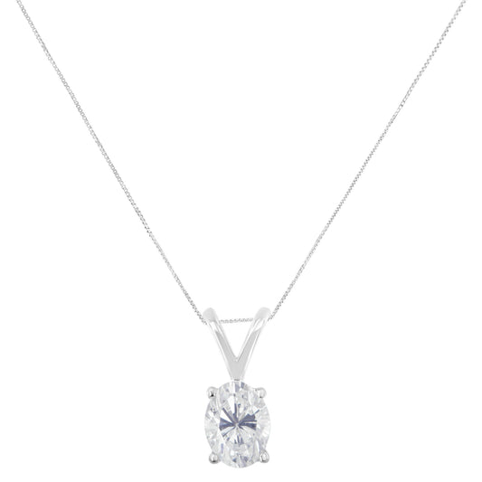 IGI Certified 10K White Gold 3/8 cttw Prong Set Diamond Oval Pendant Necklace (I-J Color, I1 Clarity) - Size 18"