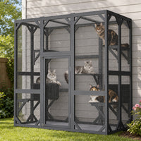 71" x 37" x 71" Outdoor Cat Enclosure, Large Wooden Cat Cage with Mesh Panels & Waterproof Roof, Well-Ventilated & Escap