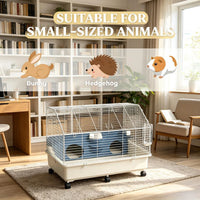 35"35"25" Rolling Small Animal Cage with Water Bottle Hay Feeder Food Dish for Rabbits Hedgehogs Guinea Pigs