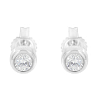 10K White Gold 1/5 Cttw Round Brilliant-Cut Near Colorless Diamond Bezel-Set Stud Earrings (H-I Color, I1-I2 Clarity)