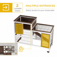 Wooden Rabbit Hutch Elevated Bunny Cage Indoor Small Animal Habitat with Enclosed Run with Wheels, Ramp, Removable Tray 