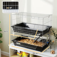 2-Tier Small Animal Cage with 2 Doors, Trays, Dish, Bottle, and Ramp for Bunny, Ferret, Chinchilla, Black