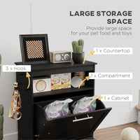 Pet Feeder Station Storage Cabinet, Dog Food Storage Container with Dog Raised Bowls, Watering Supplies, Black
