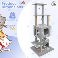 64" Light Gray Cat Tower With Plush Perches & 3 Dangling Balls, Jute Scratching Posts & Anti-Tipping Device For Multi-Ca