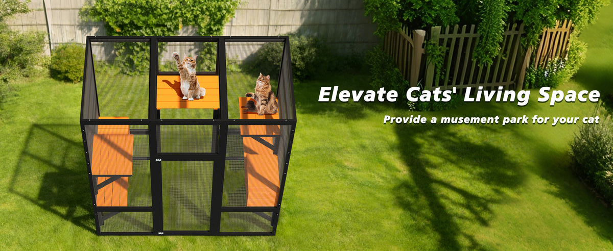 Large Outdoor Cat Enclosure Catio with 5 Platforms & 2 Napping Houses, Secure Metal Wire, Easy Assembly for Indoor & Out