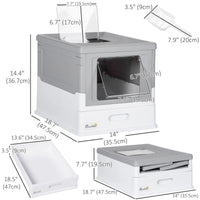 Top Entry Enclosed Kitty Litter Box with Scoop, Tray, Front Entry, Large Space, Foldable, Portable, Grey