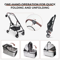 4-Wheel Foldable Pet Stroller For Small Dogs & Cats - 360 Rotating Wheels, Detachable Carrier & Travel Bag Included