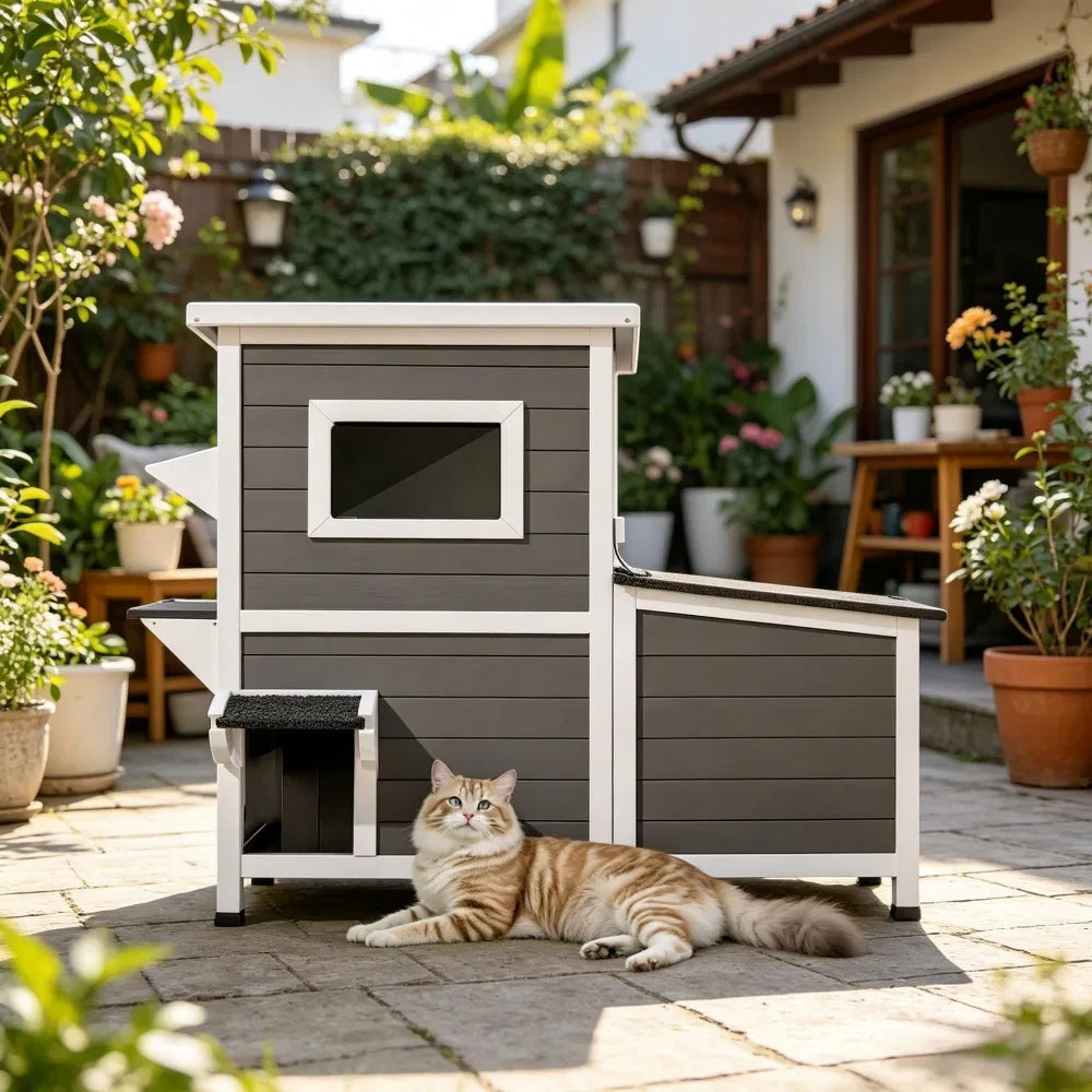 Minimalist Design Cat House with Easy to Clean and Removable Floor for Outdoor