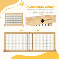 71" W x 27" H Extra Wide Freestanding Pet Gate with Adjustable Length Dog, Cat, Barrier for House, Doorway, Hallway, Nat