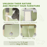 81" Large Cat Tree w/ Scratching Posts, Condos, Beds, Hammocks, Jumping Platforms, Toy Balls, Rope Cat Toy, Light Grey