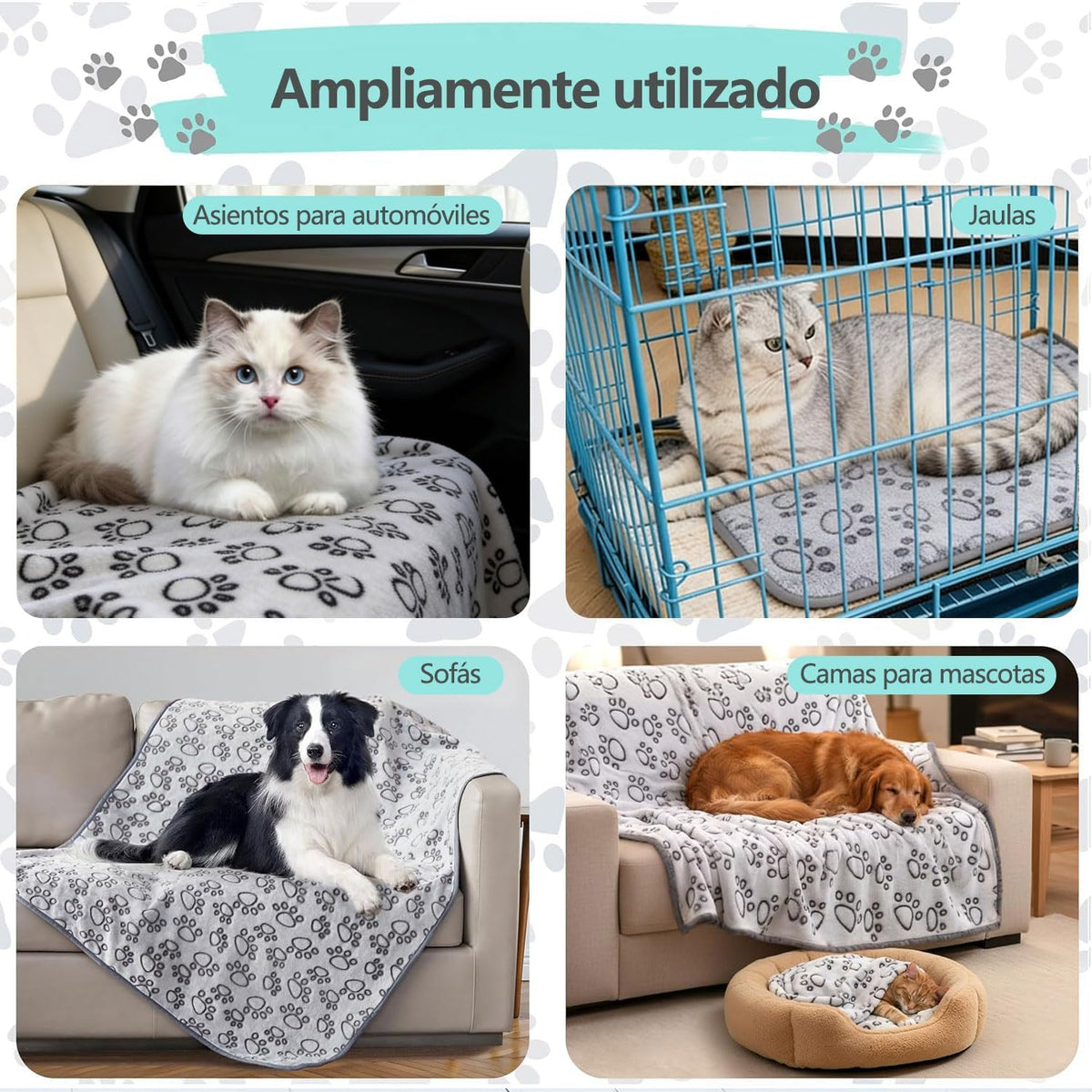 3 PackPet Blanket, Soft Plush Paw Print Dog Blanket Washable, Warm Fleece Cat Blanket For Large Medium Dogs, Sofa Couch 
