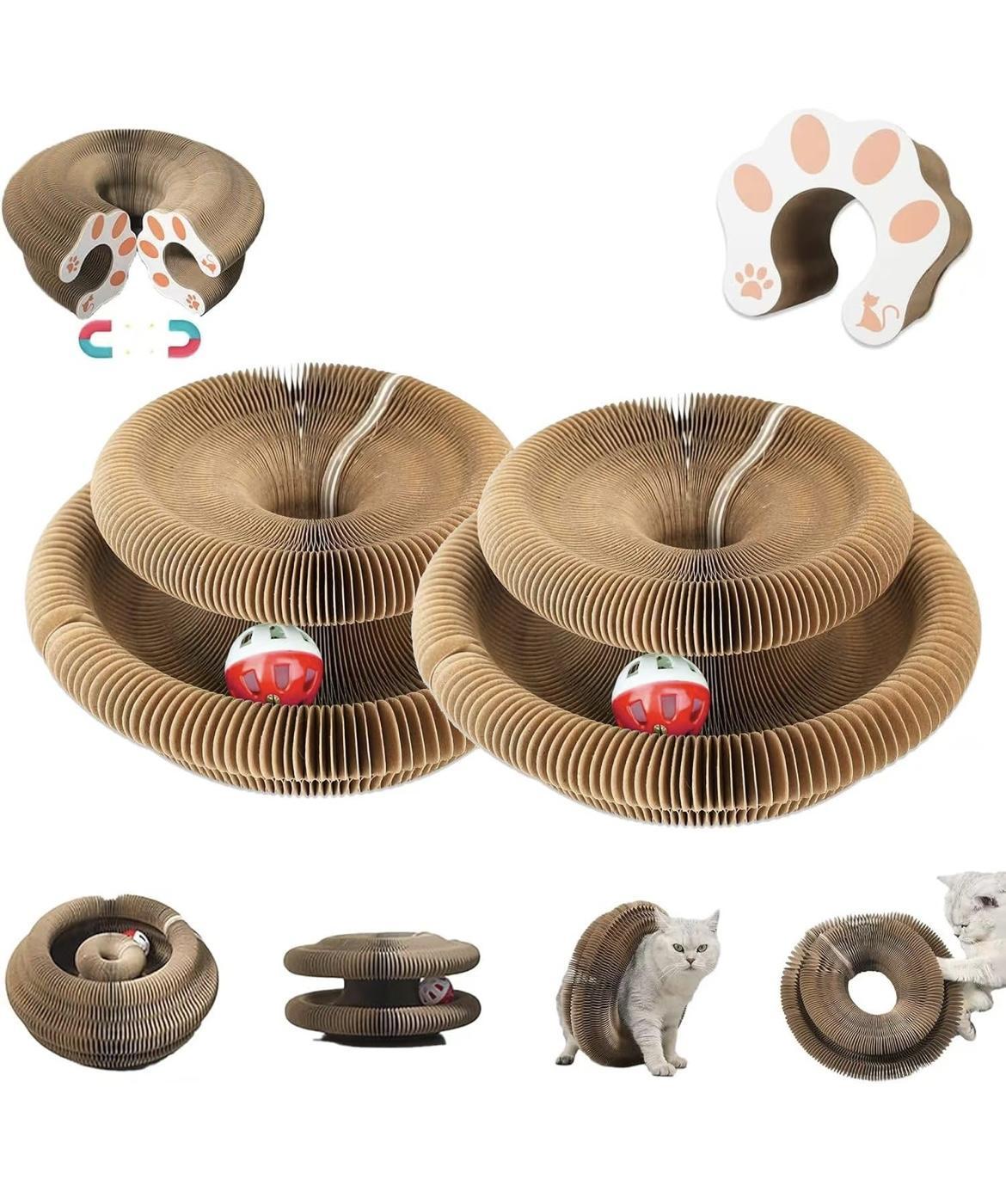 One-piece Cat Scratching Post, Accordion-style Folding Design, Wood Grain, Anti-scratch, Wear-resistant, Interactive Cat