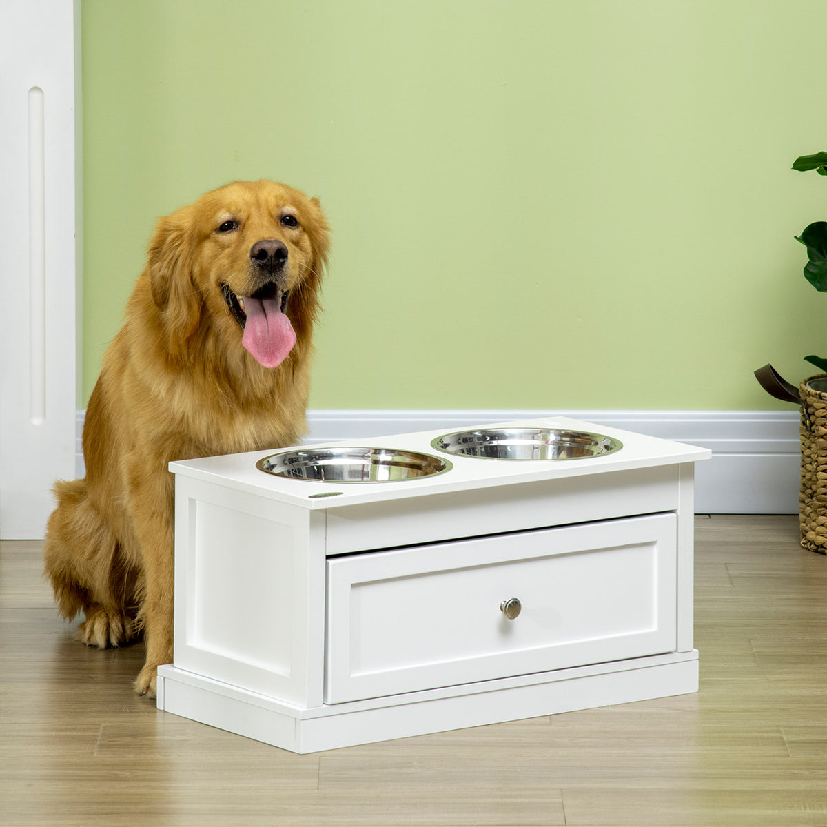 Large Elevated Dog Bowls with Storage Drawer Containing 11L Capacity, Raised Dog Bowl Stand Pet Food Bowl Dog Feeding St