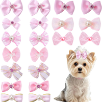 20 PCS Cute Dog Hair Bows With Rubber Bands Elastic Handmade Mix Style Lace Rhinestone Pearls For Furry Puppy Cat Pet Gi