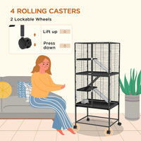 Rolling Small Animal Cage 53.5"H Chinchilla Cage for Ferrets, Squirrels w/ Removable Tray, Storage Shelf, Dark Grey